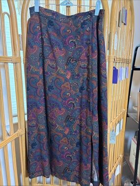 Vintage Maggie Lawrence Paisley Button-Front Maxi Skirt in Teal and Plum
